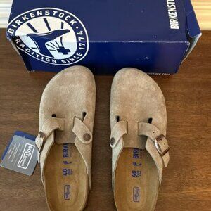 Birkenstock Boston Clog Suede Sandal Taupe